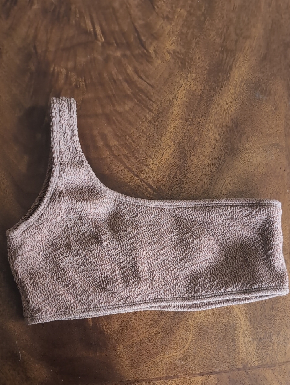 TJ swim One-Shoulder Women’s Bikini Top in Light Taupe Textured- MADE in Bali